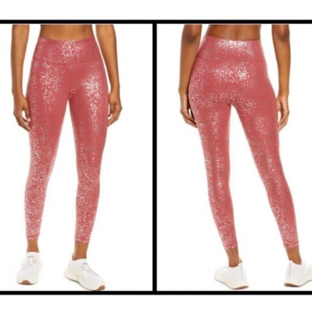 SWEATY BETTY Goddess 7/8 Workout Leggings ~ Red Terrazzo Foil Print